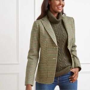 Brand New Talbots Multicolor Plaid Wool Blazer with Gold Buttons